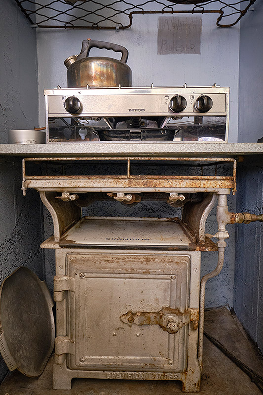 The original gas cooker with modern version atop